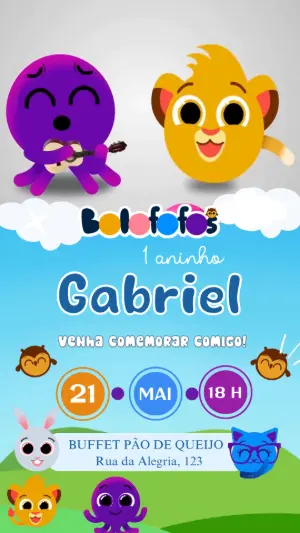 Convite Animado Aniversário Bolofofos para Editar Online