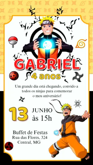 Convite de Aniversário Naruto com Ninjas para Editar Online