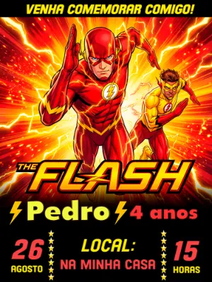 Convite de Aniversário Flash Super-Herói Editável