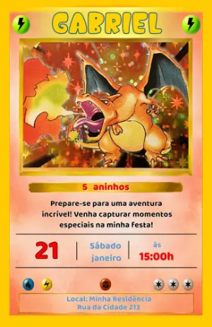 Vídeo Convite de Aniversário Pokémon Estilo Carta Editável