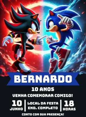 Convite de Aniversário Sonic e Shadow para Editar Online
