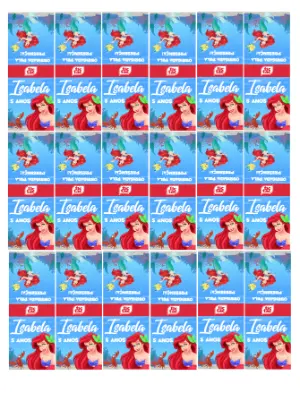 Rótulo Editável para Tic Tac Aniversário Pequena Sereia Ariel