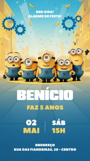 Convite de Aniversário Minions para Editar Online