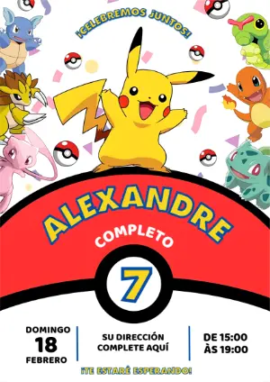 Invitación Digital de Cumpleaños de Pikachu Modelo Editable