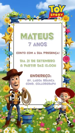 Convite de Aniversário Toy Story com Woody e Jessie para Editar