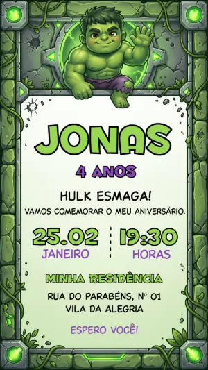 Convite de Aniversário Hulk Infantil para Editar