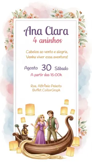Convite de Aniversário Enrolados Rapunzel para Editar Online