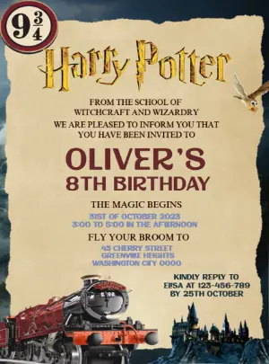 Magical Harry Potter Birthday Invitation Editable Online