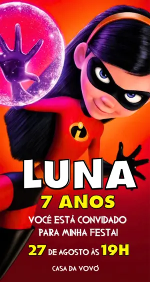 Convite Digital Os Incríveis Menina: Violeta Editável