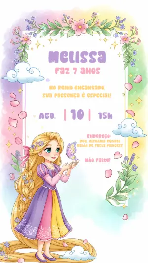 Convite de Aniversário Rapunzel Enrolados para Editar Online