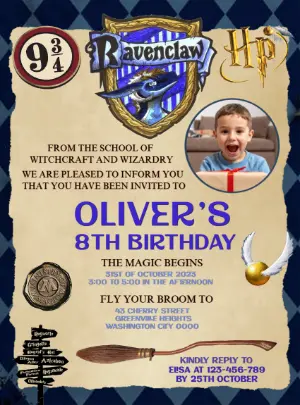 Harry Potter Ravenclaw Birthday Invitation Editable Template
