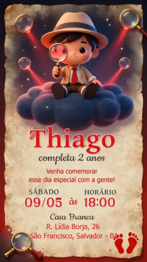 Convite de Aniversário Detetive Infantil para Editar Online