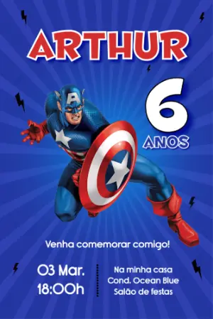 Convite Aniversário Capitão América para Editar Online