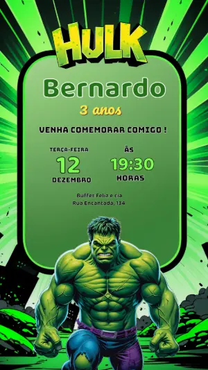 Convite de Aniversário Hulk Super-Herói para Editar