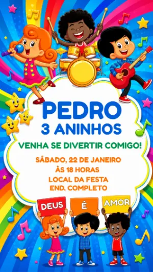 Convite de Aniversário Musical Deus é Amor Editável