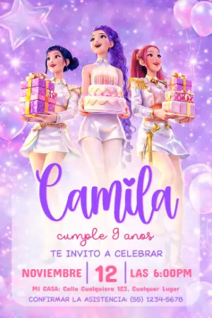 Invitación de Cumpleaños K-pop Chicas Modelo Editable