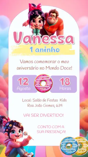 Convite Aniversário Detona Ralph com Vanellope para Editar