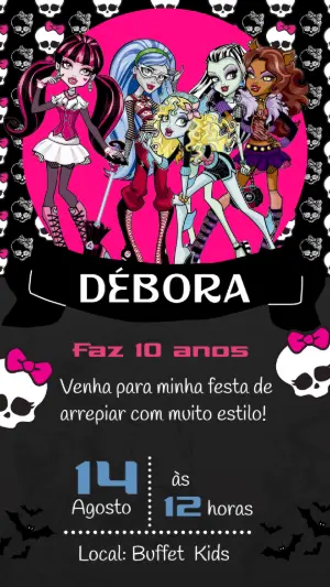 Convite de Aniversário Monster High com Personagens para Editar