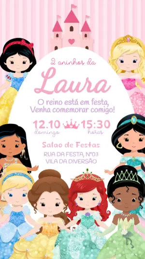 Invitación de cumpleaños Princesas – Estático – Convide aê!