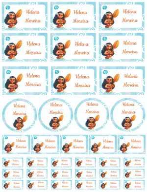 Etiquetas Escolares Moana Editáveis para Material Escolar