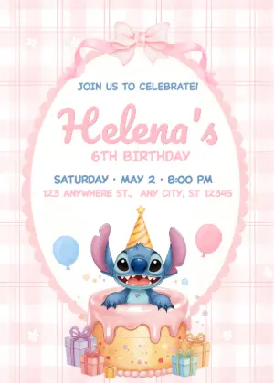 Cute Stitch Birthday Invitation for Girls | Editable Digital Card