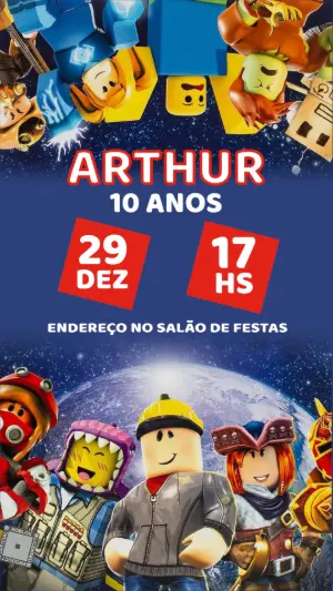 Convite Aniversário Roblox com Personagens para Editar Online