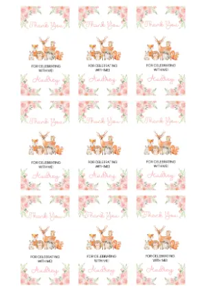 Pink Woodland Animals Favor Tags Editable Template
