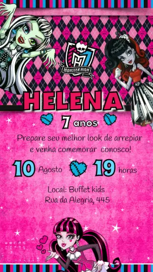 Convite de Aniversário Monster High para Editar Online