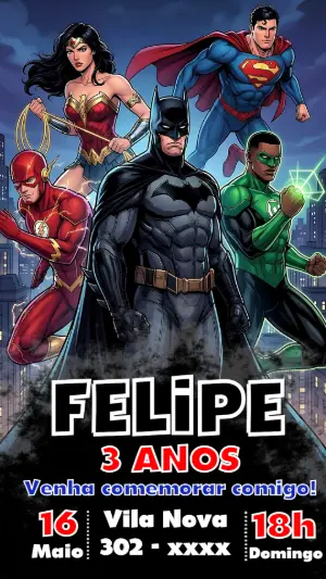 Convite de Aniversário Liga da Justiça para Editar Online