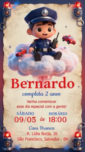 Convite de Aniversário Policial Infantil para Editar Online