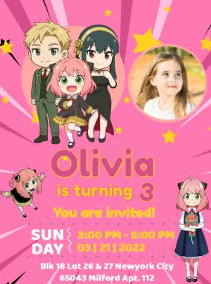 Spy x Family Anime Birthday Invitation Editable Template with photo