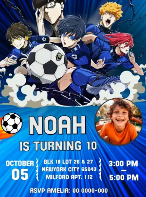 Editable Blue Lock Anime Soccer Birthday Invitation Template