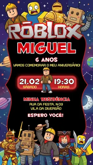 Convite de Aniversário Roblox Menino para Editar e Enviar