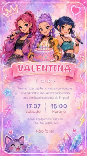Invitation d'anniversaire KPop Demon Hunters – Statique – Felicity Artes
