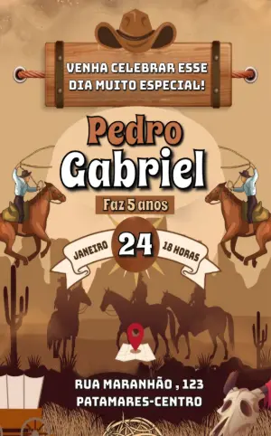 Convite de Aniversário Cowboy Faroeste para Editar Online
