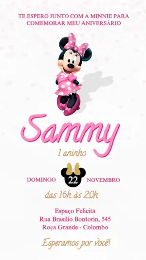 Convite de Aniversário Minnie Rosa para Editar Online