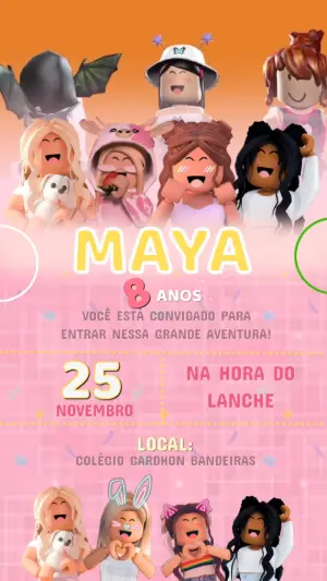 Vídeo Convite de Aniversário Roblox Rosa Editável