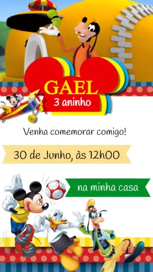 Convite Animado Aniversário Turma do Mickey para Editar Online