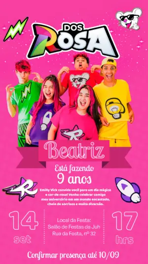 Convite Aniversário Dos Rosa Emilly Vick para Editar Online