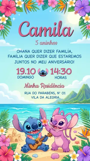 Invitación de cumpleaños Stitch – Estático – Festôu Convites