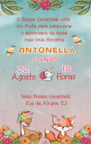 Convite Aniversário Bosque Encantado com Animais para Editar