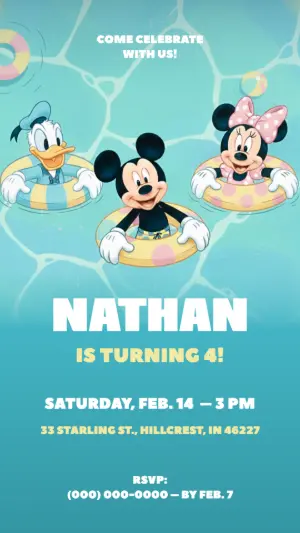 Mickey & Friends Pool Party Invite | Editable Digital Template