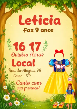 Convite Branca de Neve: Transforme Sua Filha na Princesa!
