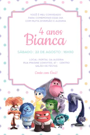 Convite Divertida Mente Colorido para Aniversário Editável