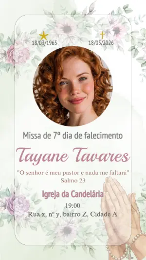 Convite Missa 7º Dia Floral Delicado com Foto para Editar