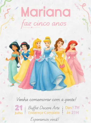 Invitación de cumpleaños Princesas – Estático – Decore Arte