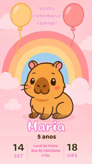 Convite de Aniversário Capivara Fofa para Editar Online