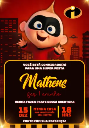 Convite de Aniversário Zezé Os Incríveis Editável