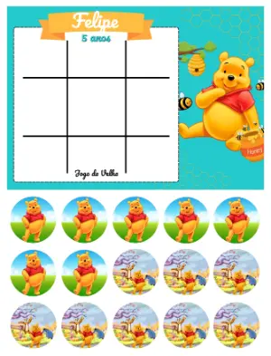 Jogo da Velha Ursinho Pooh: Lembrancinha Editável para Festa