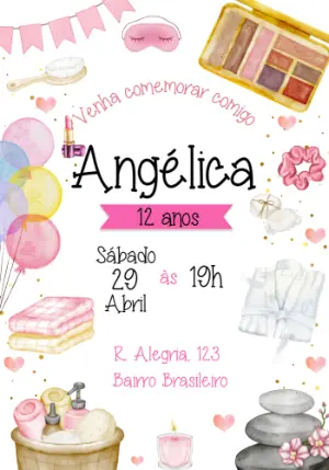 Convite de Aniversário Spa Day para Editar Online e Imprimir
